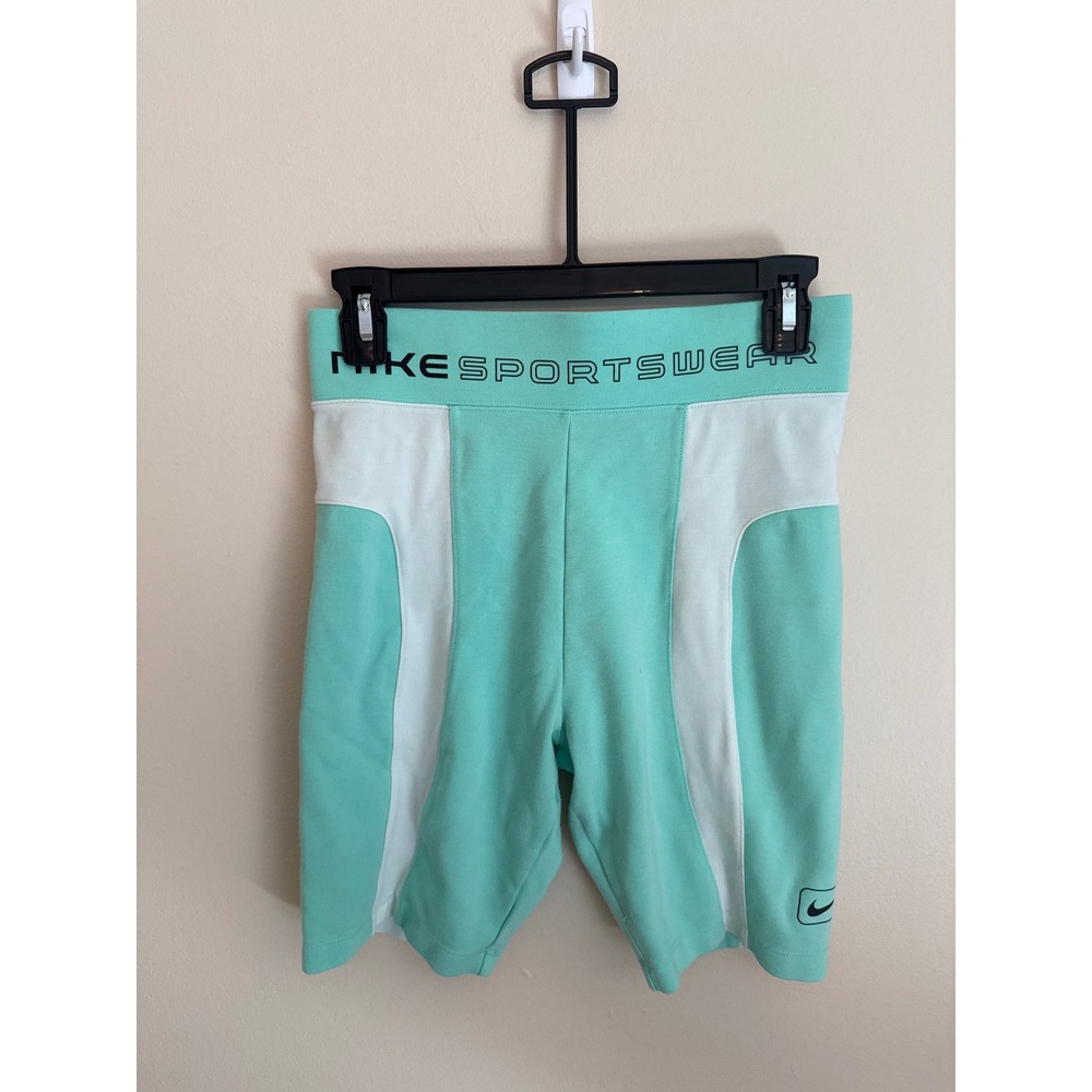 Nike Sportswear Women Mint Green White Colorblock Biker Shorts CZ9771-342 Small